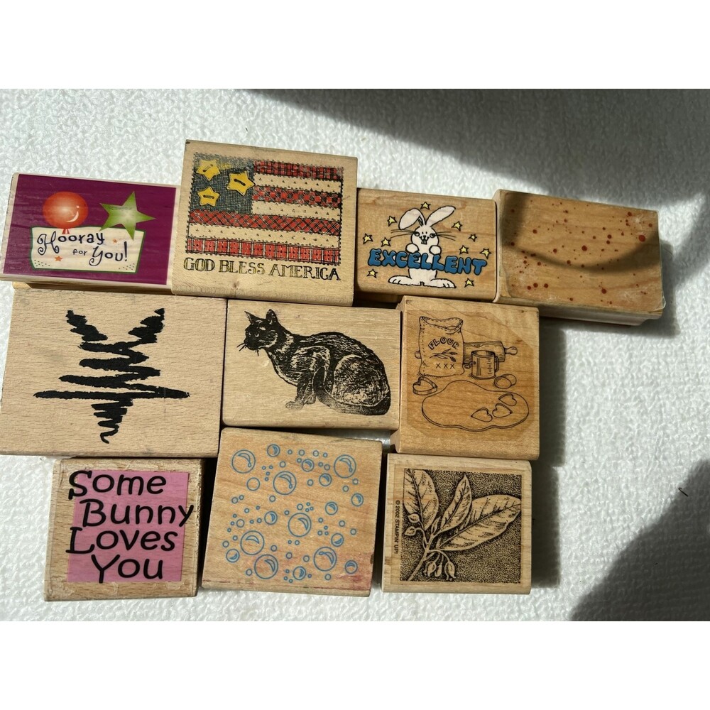10Pcs/pack Vintage Stamps Wooden Collection - Various Sizes